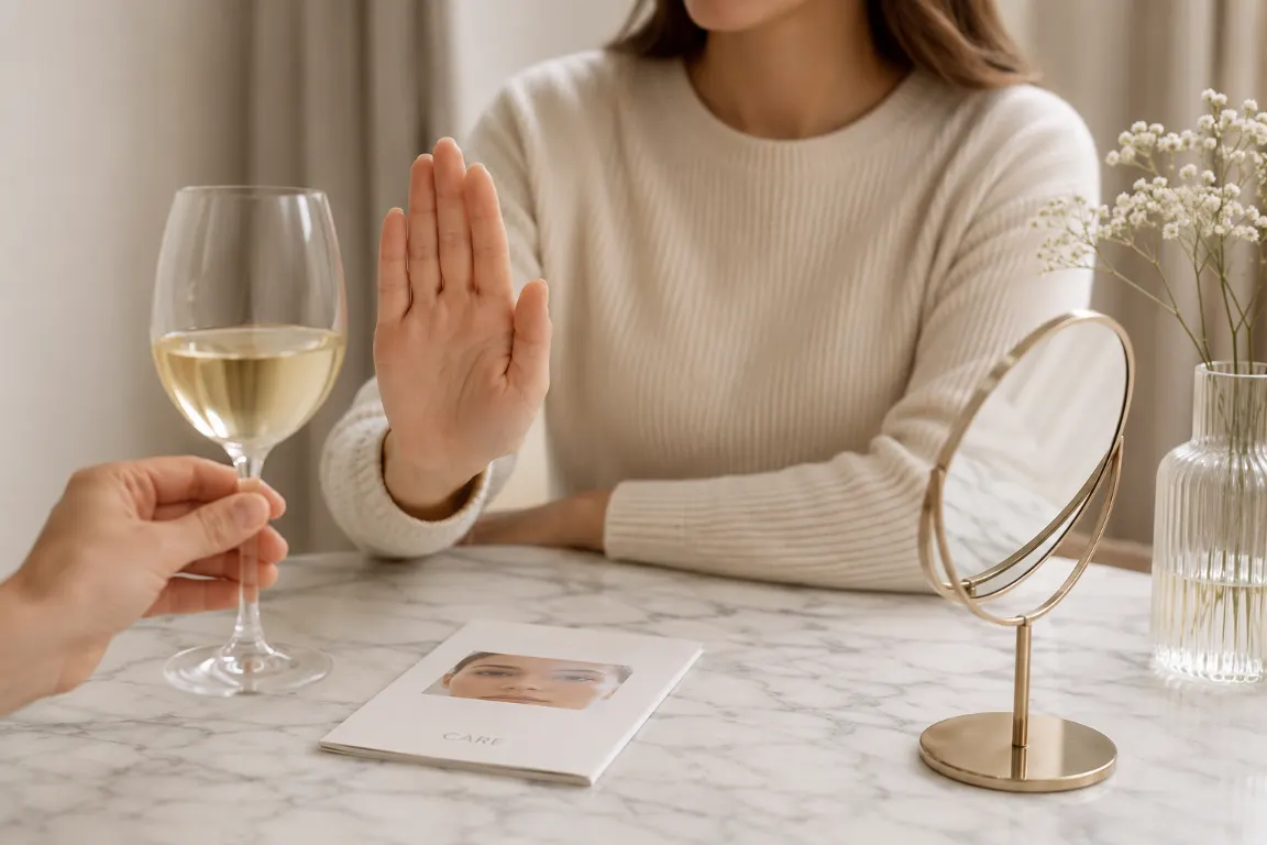 vrouw wil geen alcohol na botox